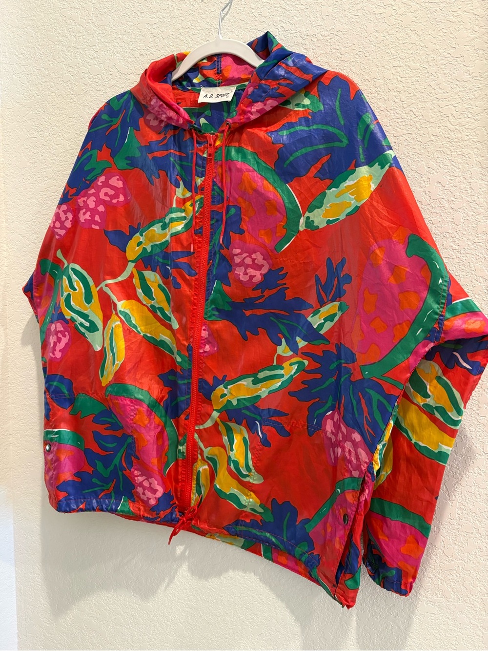 VINTAGE Red Floral Zip-Up Lightweight Windbreaker